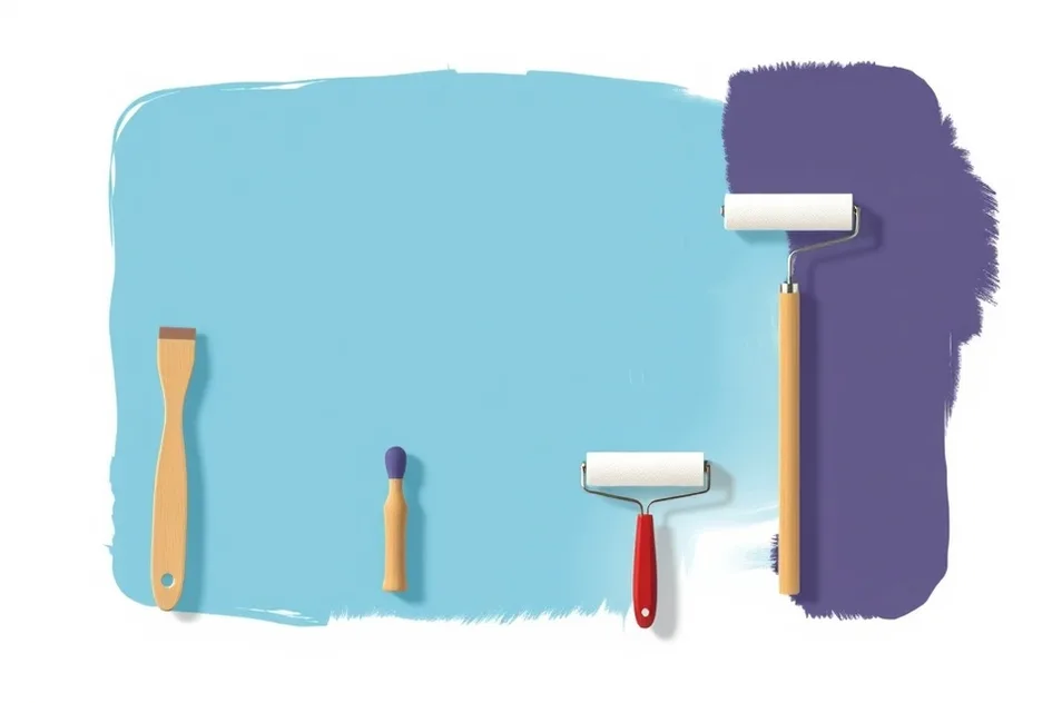 Outils de peinture disposés dans l'ordre des étapes du chantier